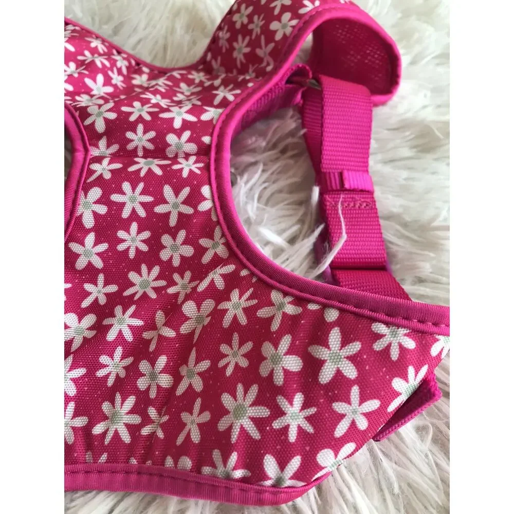 Top Paw Dog Vest Harness (L) & Leash(4') Set, Pink W/White Flowers Comfort